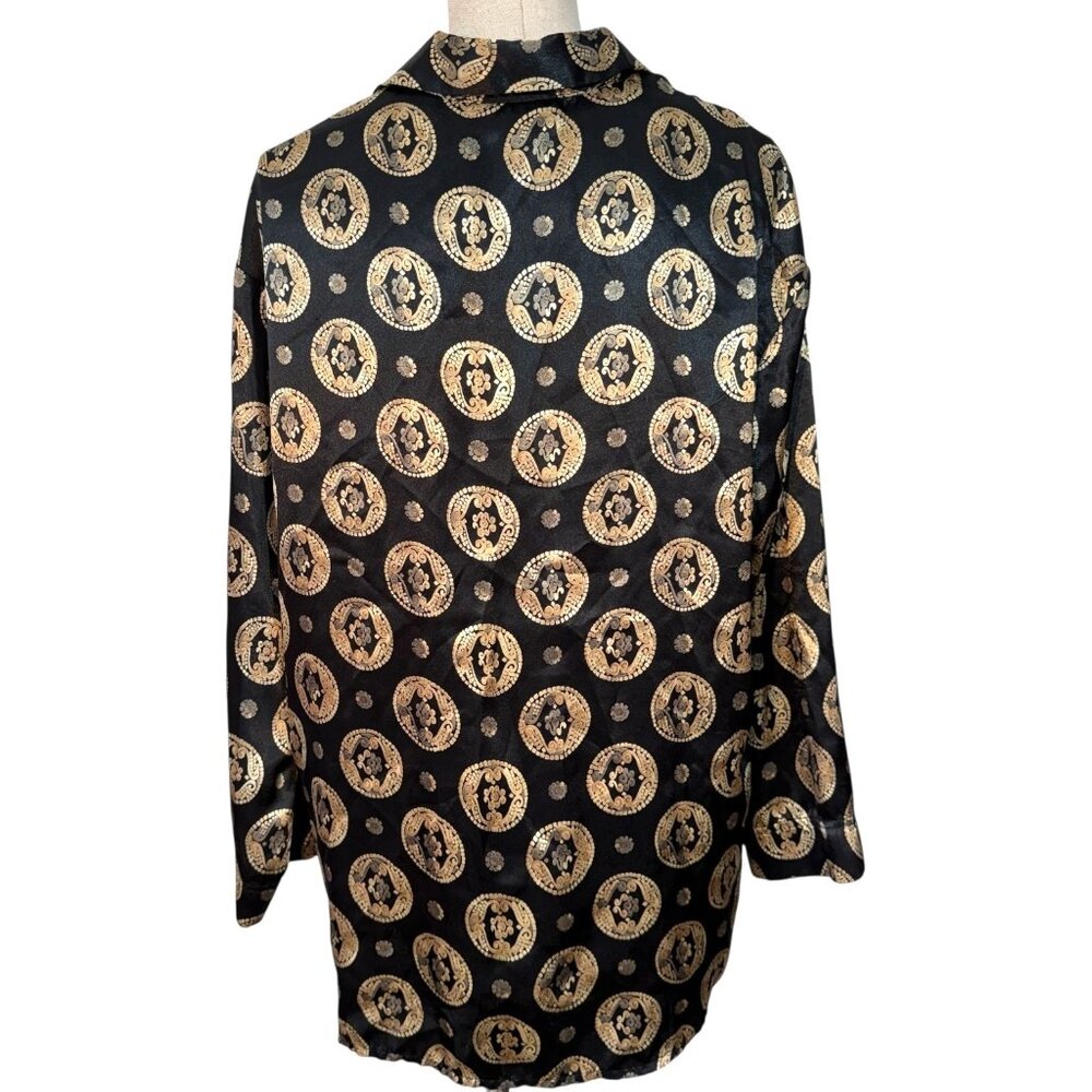 Amelia’s Black & Gold Medallion Nightshirt Size Large Button Front Nightdress - Picture 4 of 6